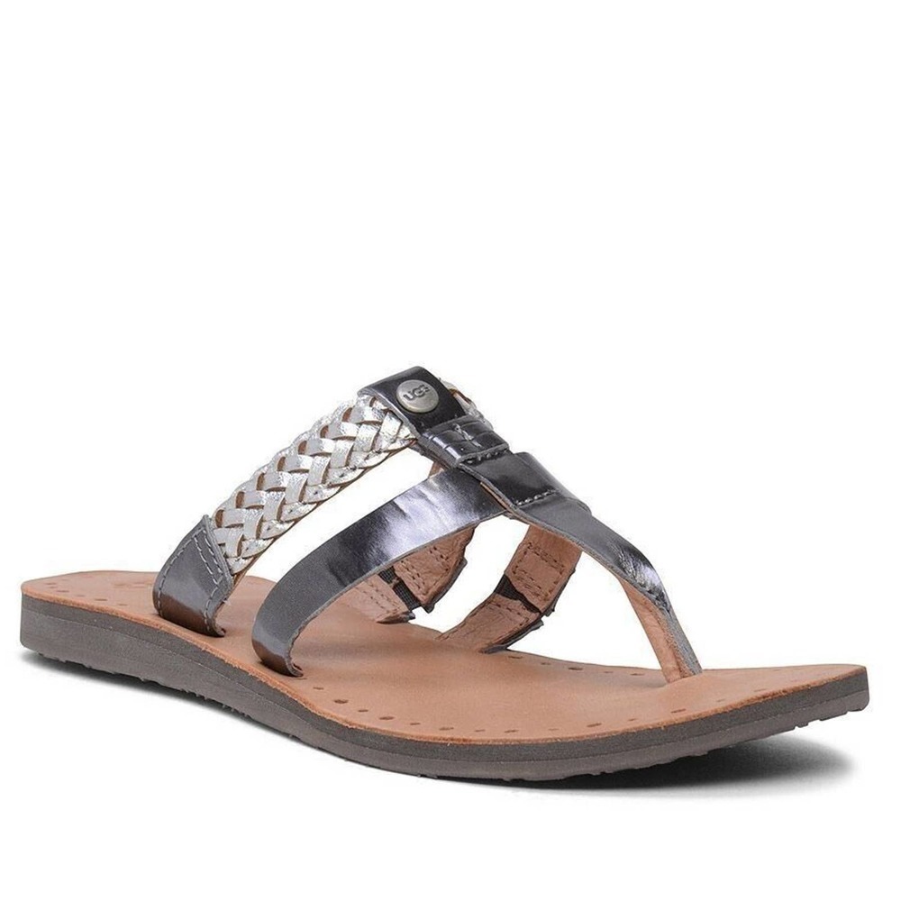 UGG Shoes Australia Audra Silver Braided Flip Flop Sandal Women's Size 10